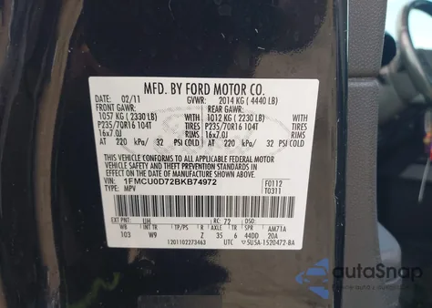 2011 Ford Escape Xlt z USA, uszkodzony, nr VIN 1FMCU0D72BKB74972